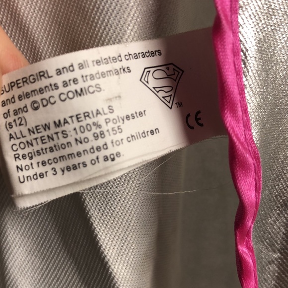 Silver pink trim Supergirl cape six flags Costume For Halloween or dress up - Picture 8 of 13